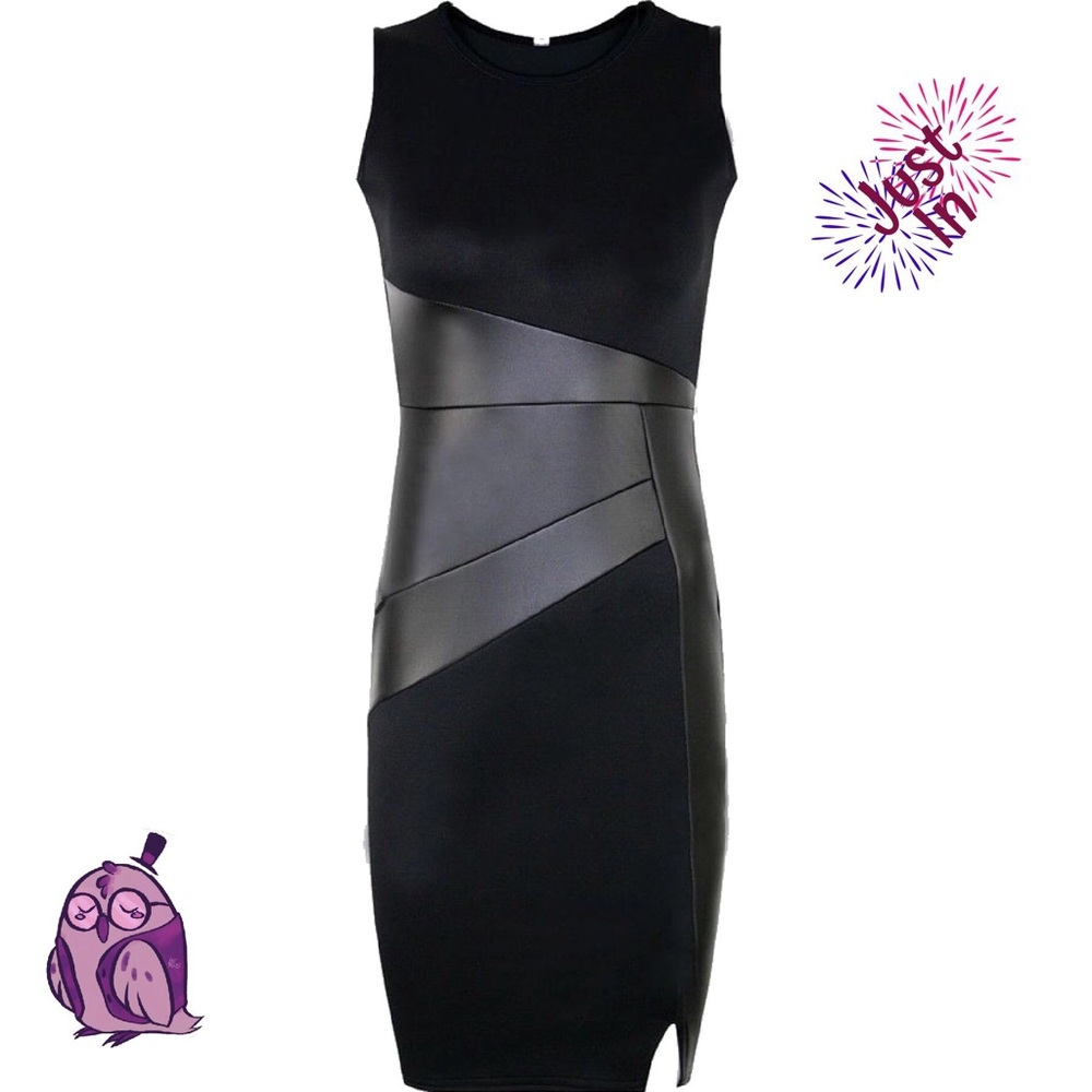 "Adelaide" Sexy Patchwork PU Leather Bodycon Dress - Picture 4 of 6